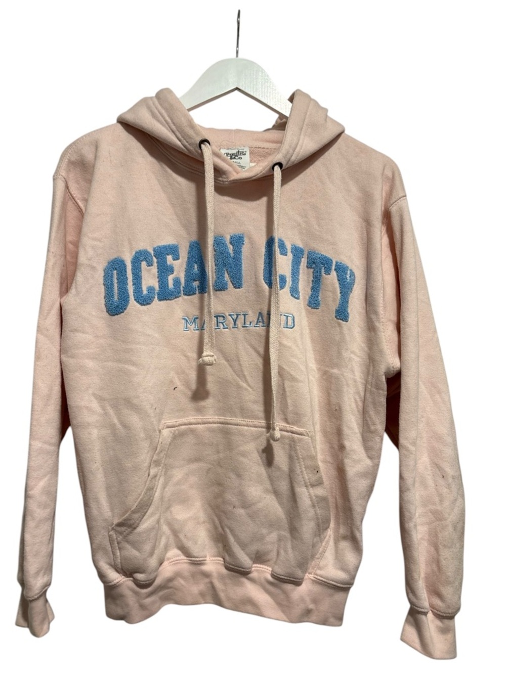 Ocean City Maryland Pink Hoodie with Blue Chenille Letters